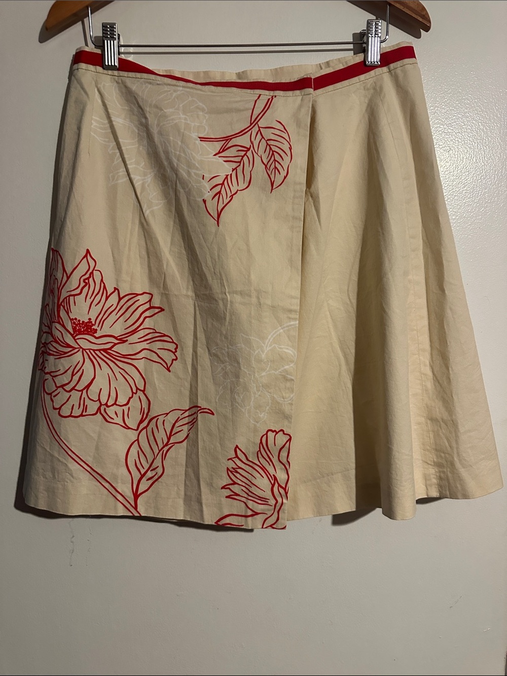 Talbots Cream A-Line Skirt with Red Floral Outline